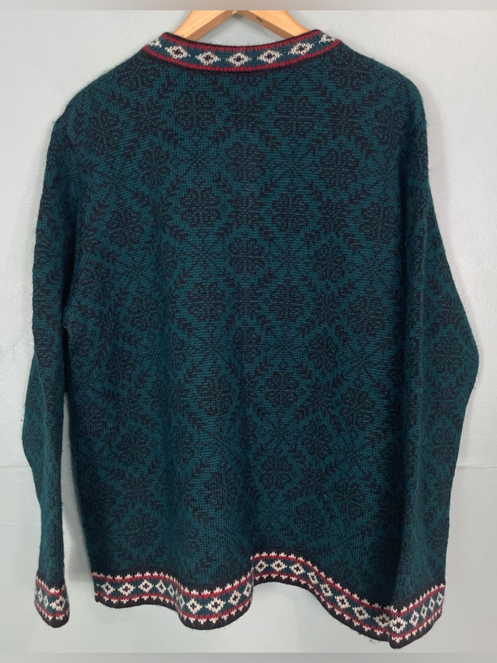 L.L. Bean Vintage Isle Nordic Wool Sweater Cardigan Pattern Multi Green Women XL - Picture 5 of 9